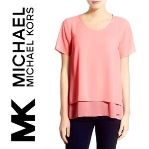 MICHAEL KORS Layered Back Split Pink Summer Blouse Top – Small
